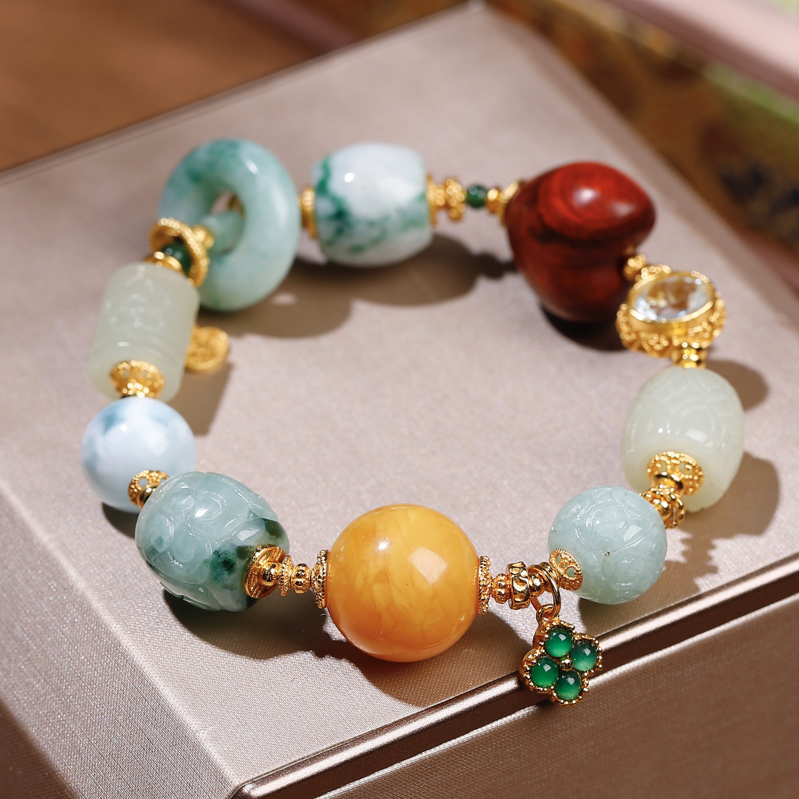 中国风天然A货翡翠多宝手链手串