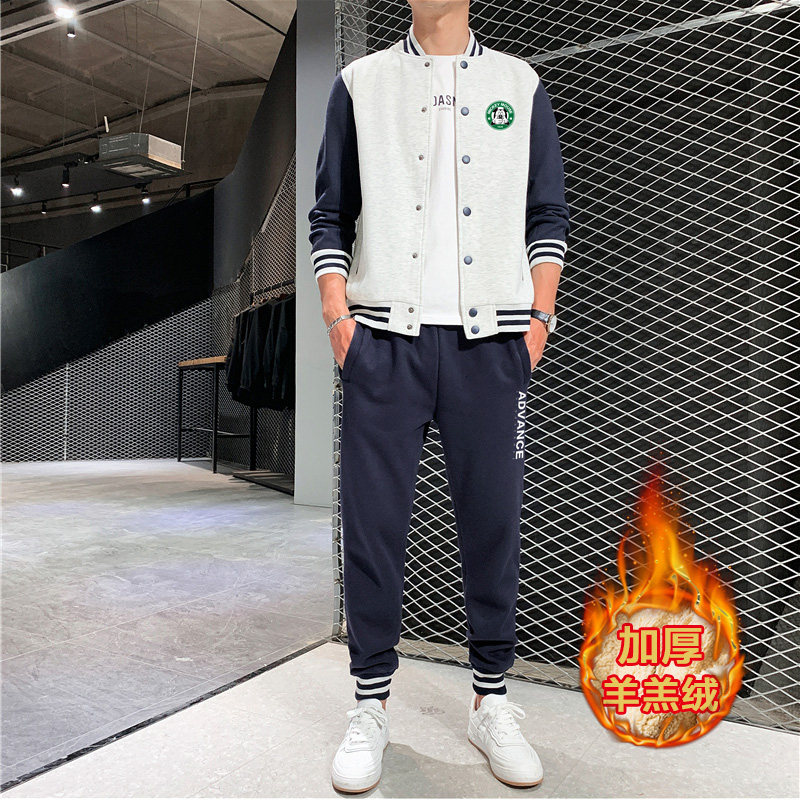 棒球服男冬青少年班服卫衣外套羊羔绒套装A163-552-P110图片