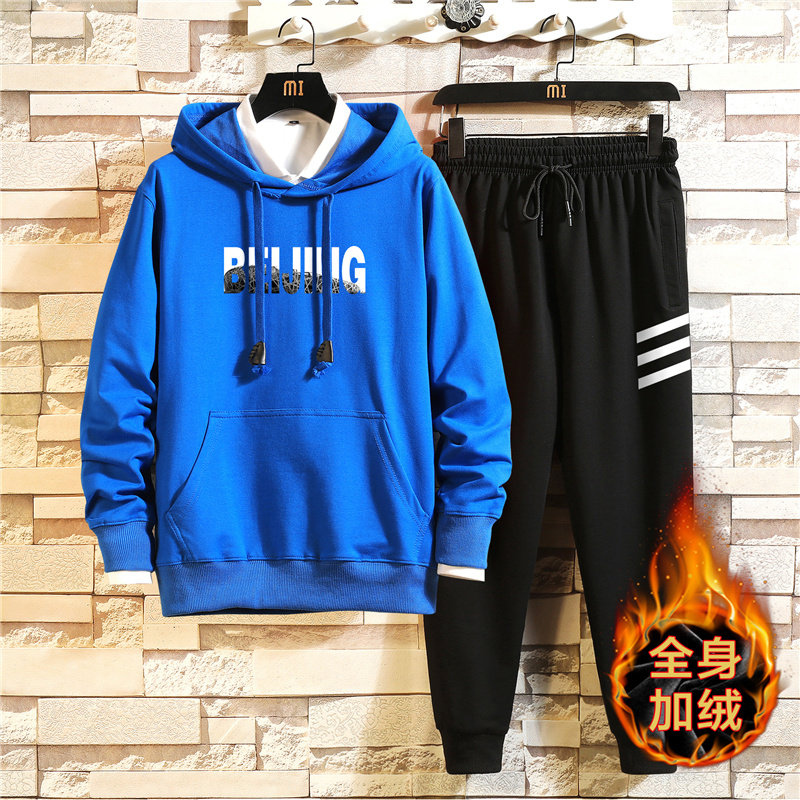 纯棉2020套装冬加绒加厚青春运动连帽印花卫衣A163-MJ7712-P95图片