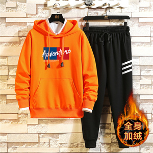 纯棉2020男套装冬加绒加厚青少年连帽卫衣A163-MJ7711-P95