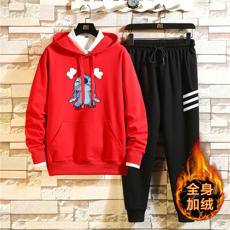 纯棉连帽卫衣套装2020冬休闲加绒两件套A163-MJ7758-P95图片
