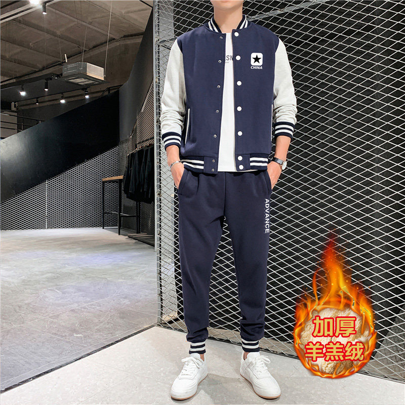 棒球服男冬羊羔绒班服卫衣外套休闲运动套装A163-532-P110图片