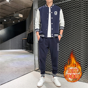 棒球服男冬羊羔绒班服卫衣外套休闲运动套装A163-532-P110图片