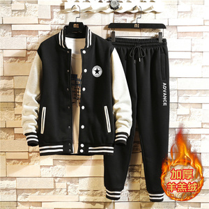 2020加厚加绒冬装棒球服套装休闲情侣运动套装男A163-BYP531-P110图片