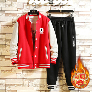 2020加厚加绒冬装棒球服套装休闲情侣运动套装男A163-BYP532-P110图片