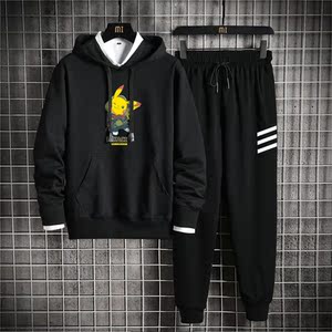 男士休闲套装2021春季潮流韩版宽松运动服帅气连帽卫衣两件套P85图片