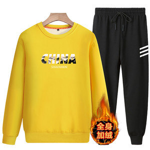 爆冬季男加绒加厚卫衣青少年潮流休闲两件套A163-5508-P90图片