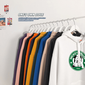 秋装主推大货港风宽松连帽卫衣加绒落肩中性情侣外套P45