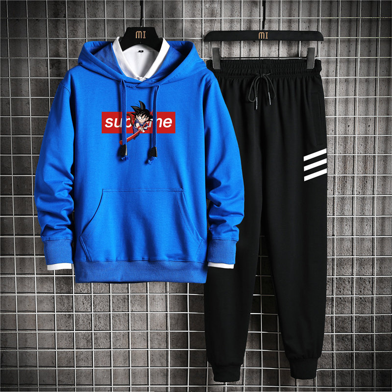 现货 2021春秋季新款连帽卫衣套装男运动两件套长袖运动服P85图片