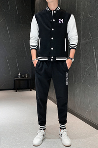 2020年冬季加绒加厚羊羔绒棒球服运动套装外套男A163-540-P110图片