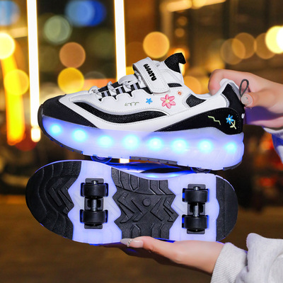 Kids Shoes with LED flashing lights Four-wheel Roller Skates
