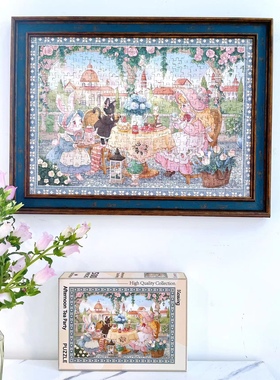 kessing拼图可爱风500片尺寸53*38CM兔兔下午茶治愈系拼