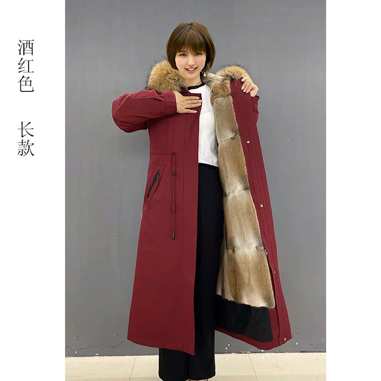 过膝长款青根貂内胆大毛领裘颜