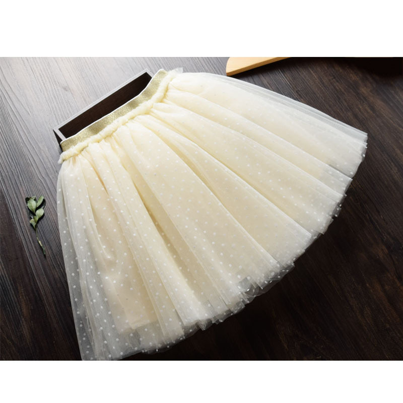 超仙~ 女童水玉点点纱裙半身裙 儿童宝宝网纱蓬蓬裙 女孩白色短裙