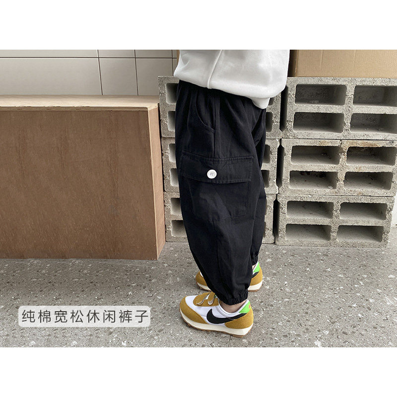 韩版春秋男童女童黑色宽松休闲裤