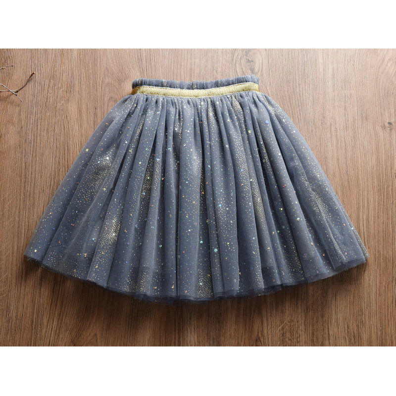 洋气~秋冬女童亮闪闪灰色白色半身裙 儿童蓬蓬裙 小女孩网纱短裙