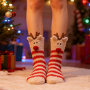 秋冬珊瑚绒情侣袜子冬季加厚卡通地板袜毛绒保暖圣诞袜睡眠中筒袜