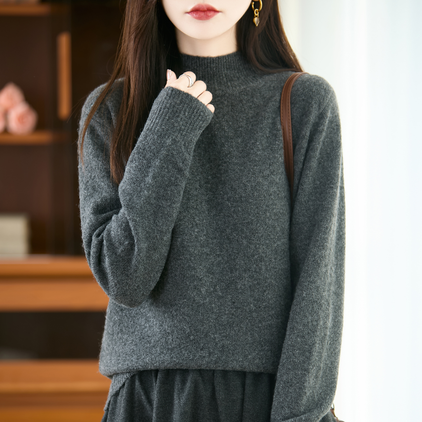 羊毛衫女纯色冬装厚款半高领毛衣