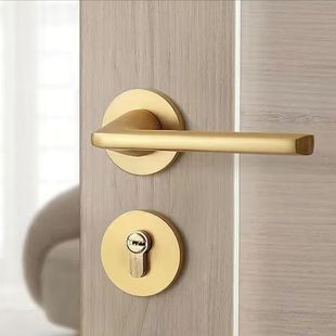 豪华室内卧室房门锁磁吸静音分体式金色木门锁法式哑光铜拉丝金
