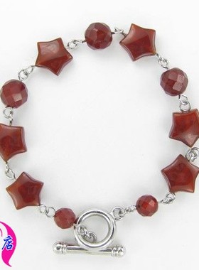 然天红玛瑙手链心形切面珠直径10毫米铜白金3200535女属时尚韩版