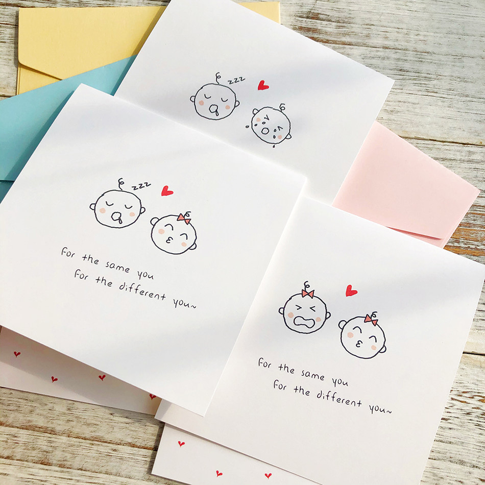 双胞胎娃娃头庆生宝宝婴儿出生满月祝福贺卡印文字印logo