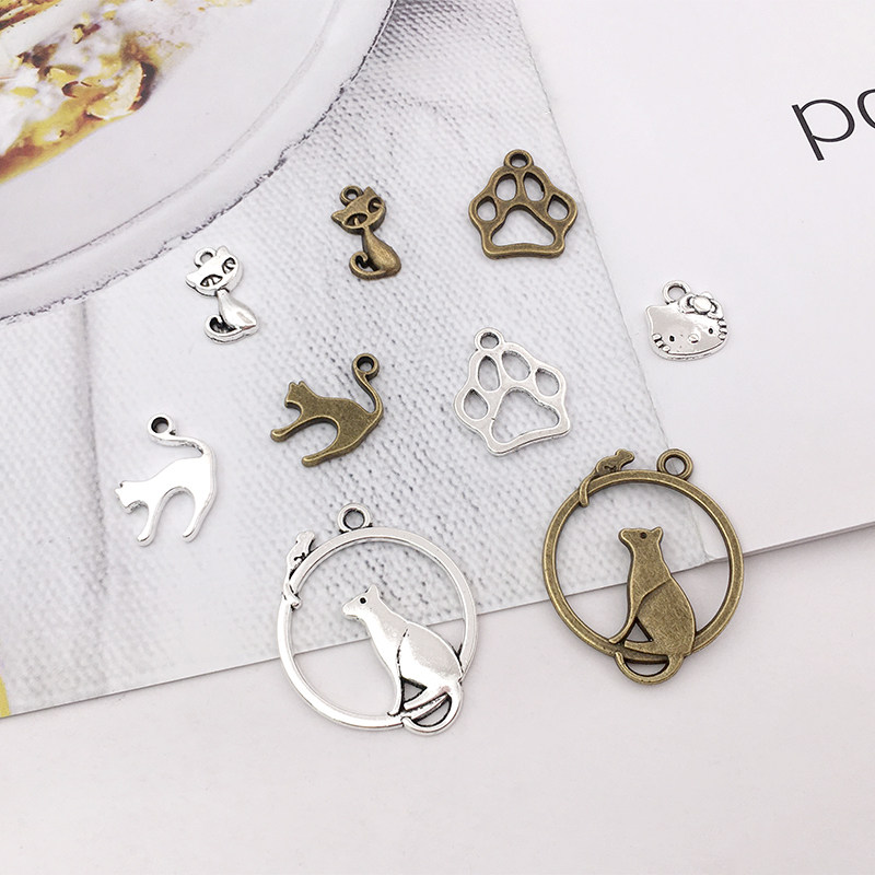 20个diy复古合金饰品配件 古银古青猫 猫咪 动物愤怒的猫挂件吊坠