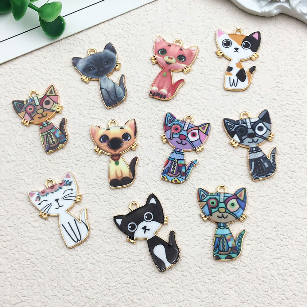 10色 17*26mm KC金滴油DIY创意仿真 站立 猫咪 饰品吊坠 精品爆款