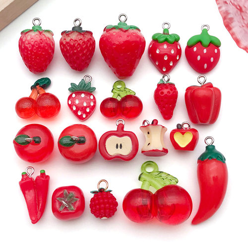 食玩树脂仿真立体水果苹果草莓樱桃辣椒钥匙挂件吊坠DIY饰品配件