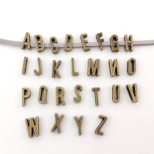 6212 阿拉伯字母A DIY饰品手链串珠 30个古青铜穿孔字母 11MM