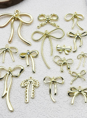 韩系创意KC金保色蝴蝶结耳环吊坠diy合金饰品配件服饰包包挂件