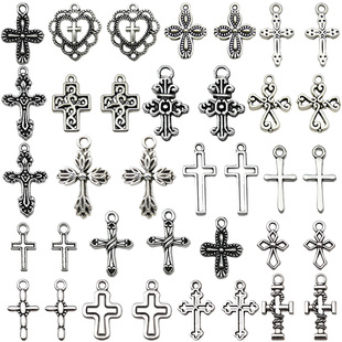 DIY饰品配件十字架吊坠手工钥匙扣项链耳环复古合金古银小挂件