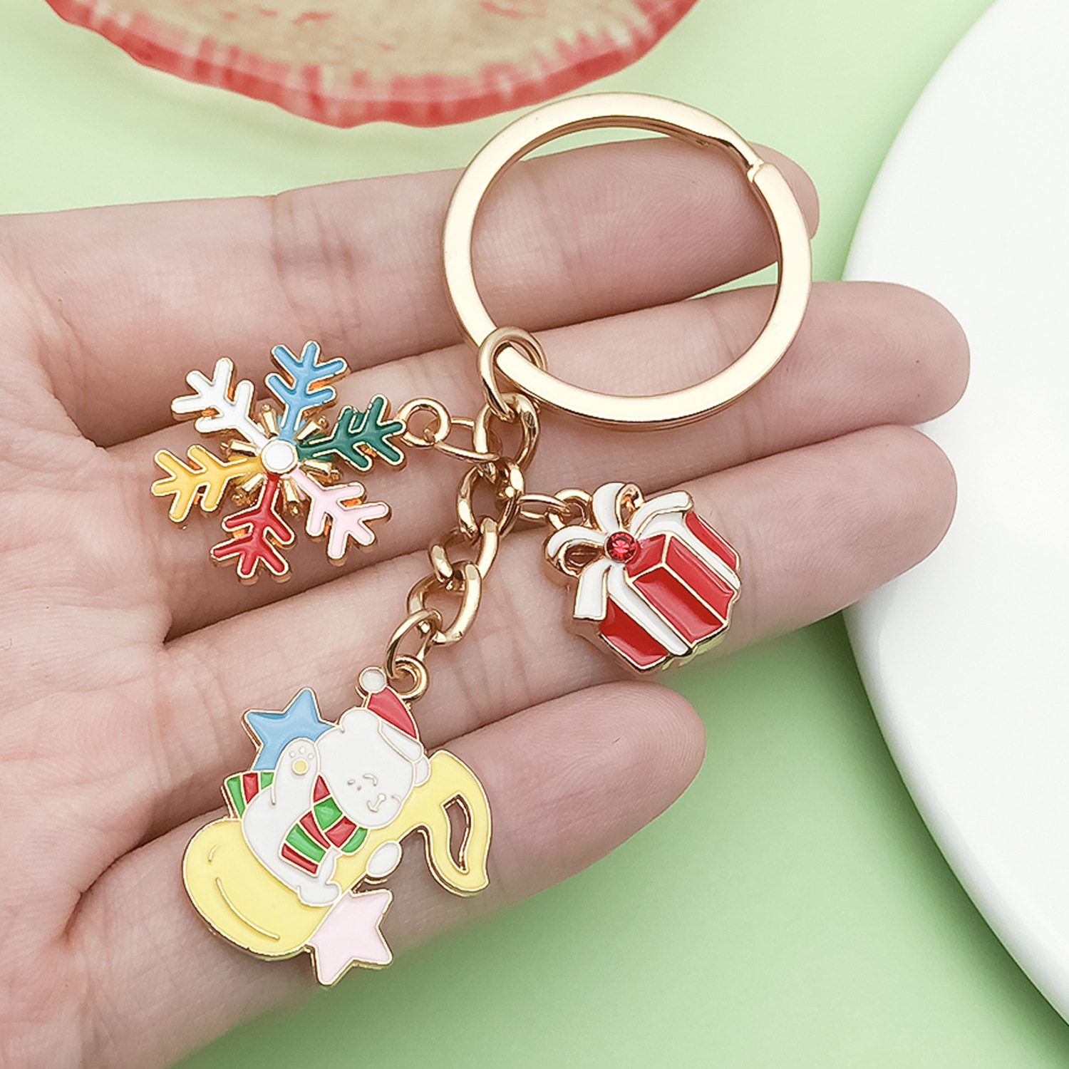 可爱圣诞节金属钥匙扣创意圣诞老人雪花礼物盒挂件卡通钥匙链礼品
