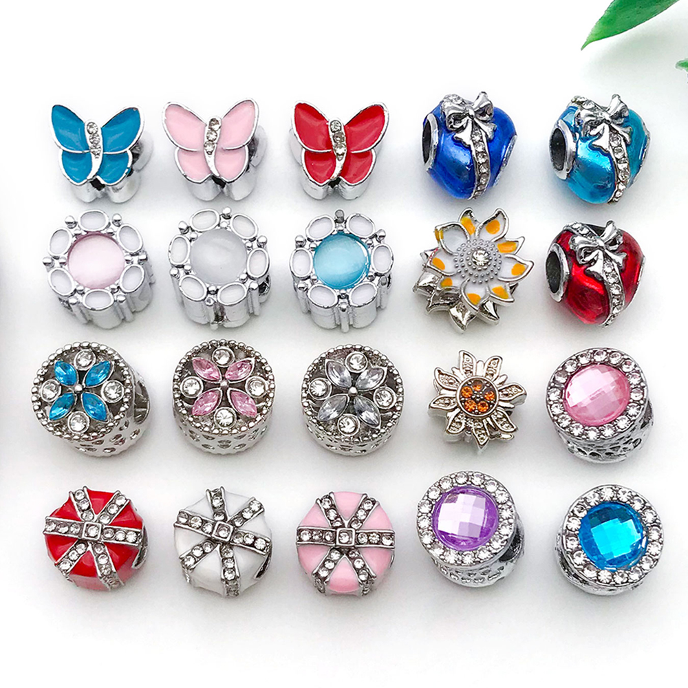 韩系水钻圆形串珠银色合金串珠爱心蝴蝶创意diy手链散珠饰品配件