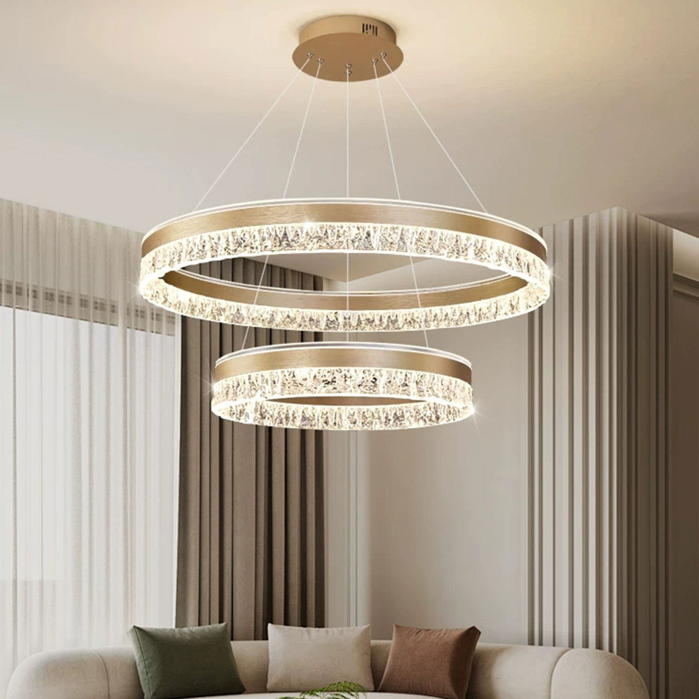 2026新款设计师款意式环形客厅水晶吊灯现代简约卧室亚克力灯具