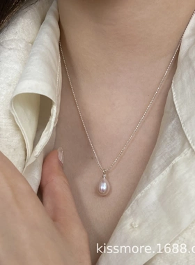 琛墨百搭简约单颗天然淡水珍珠项链春夏闪豆链锁骨链925純銀飾品
