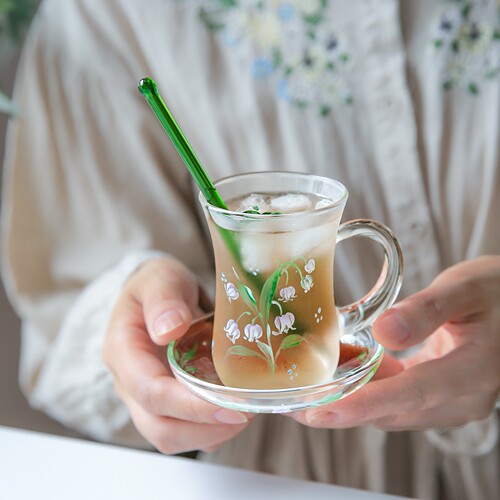 七隐 铃兰玻璃杯日式手绘玻璃杯耐热红茶杯咖啡杯原创铃兰花杯子 - 封面