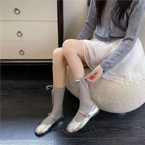 jk配裙子中筒袜透气25芭蕾风袜袜子女韩系春夏季蝴蝶结绑带新款