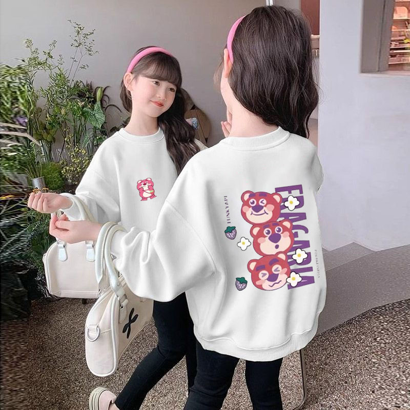 卡通可爱白色圆领宽松卫衣女