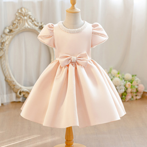 女童香槟粉色公主生日晚礼服童裙