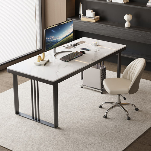 北欧简约现代电脑桌家用岩板书桌宿舍学生学习桌书房办公桌子加厚