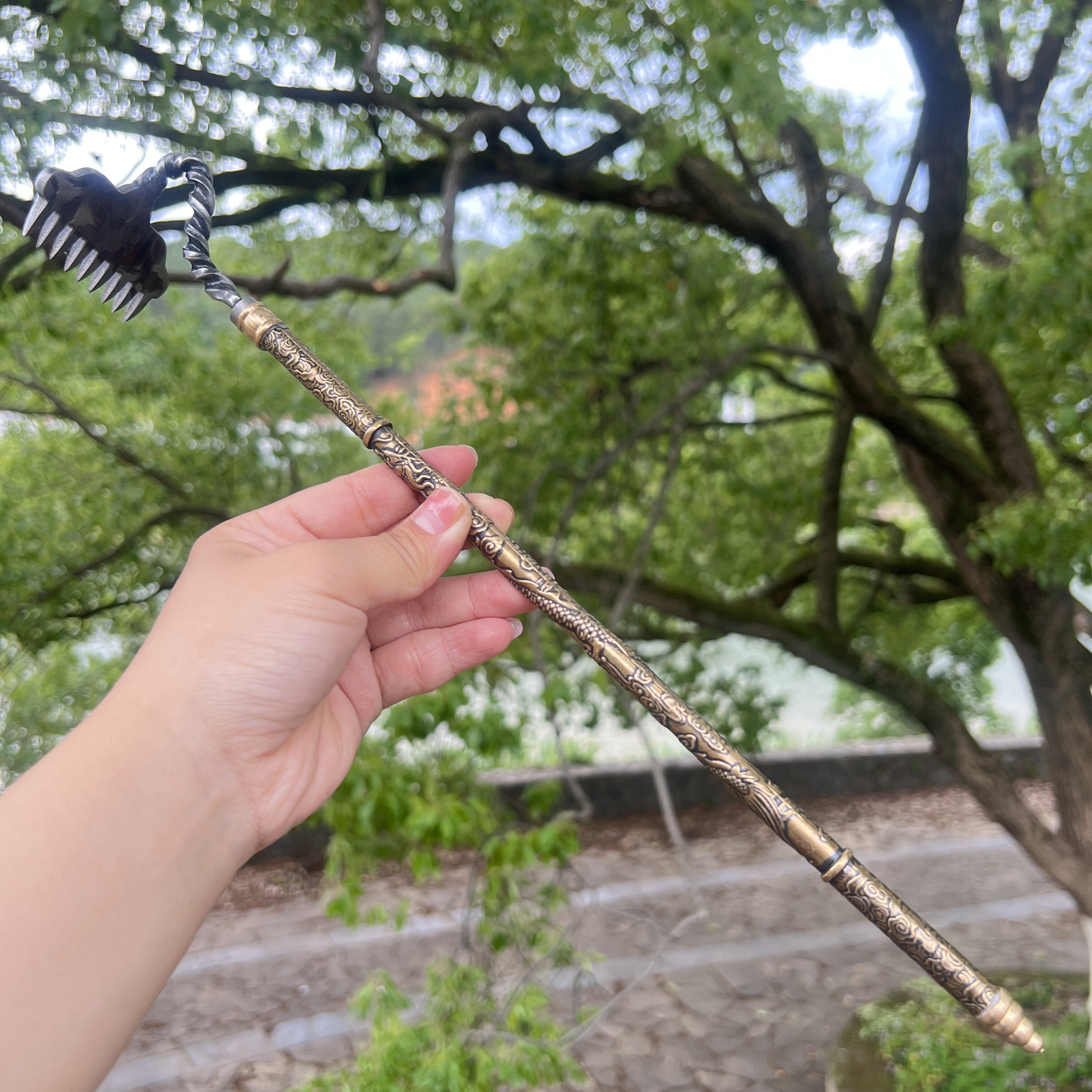 九齿钉耙纯手工铜装实心创意茶刀桌面摆件多功能一体户外收藏兵器