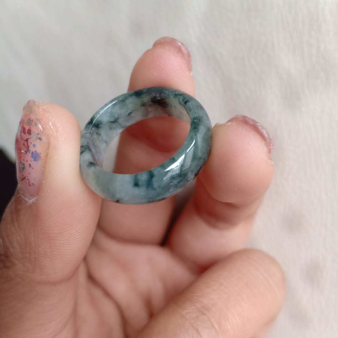 天然缅甸A货翡翠冰飘花戒指男女款玉指环玉戒指翡翠指环带证书