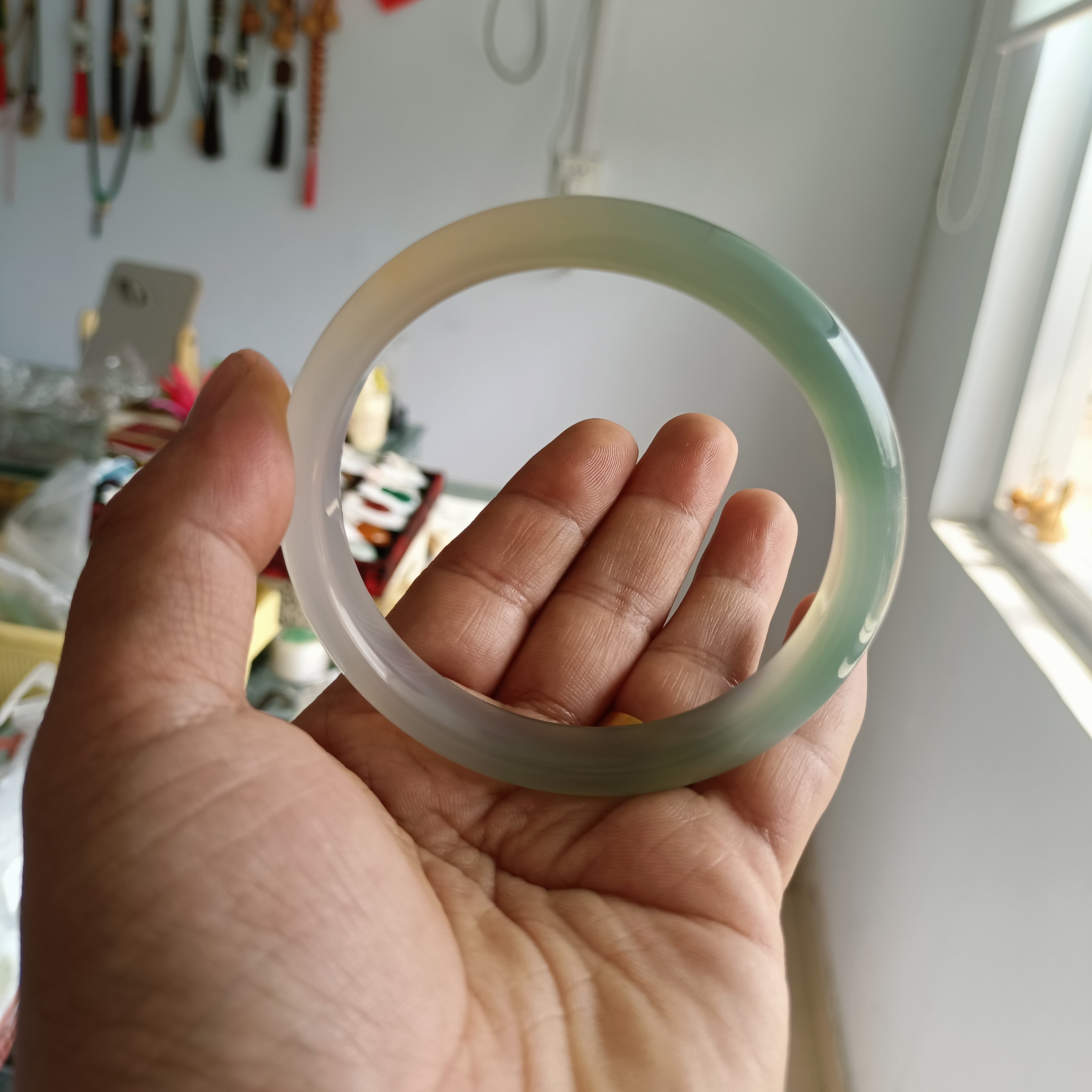 一物一拍天然A货冰种飘绿玛瑙手镯67圈口玉镯子玉坠玉佩珠宝玉器