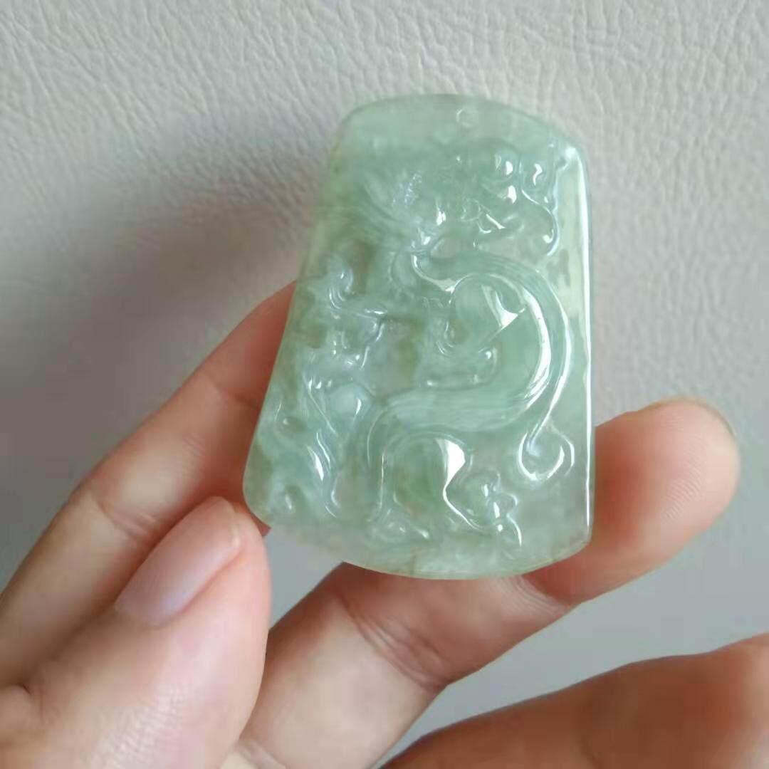 缅甸天然A货冰种油绿翡翠龙牌吊坠男款玉龙牌挂件带证书坤圣珠宝