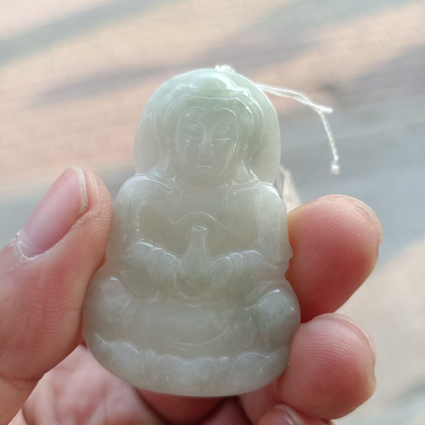 天然缅甸A货翡翠老坑冰润翡翠观音吊坠挂件坤圣珠宝