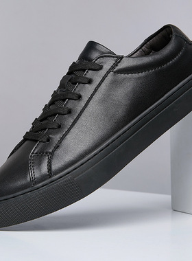 欧洲站头层牛皮common男鞋耐磨板鞋黑色真皮百搭鞋子潮休闲小黑鞋