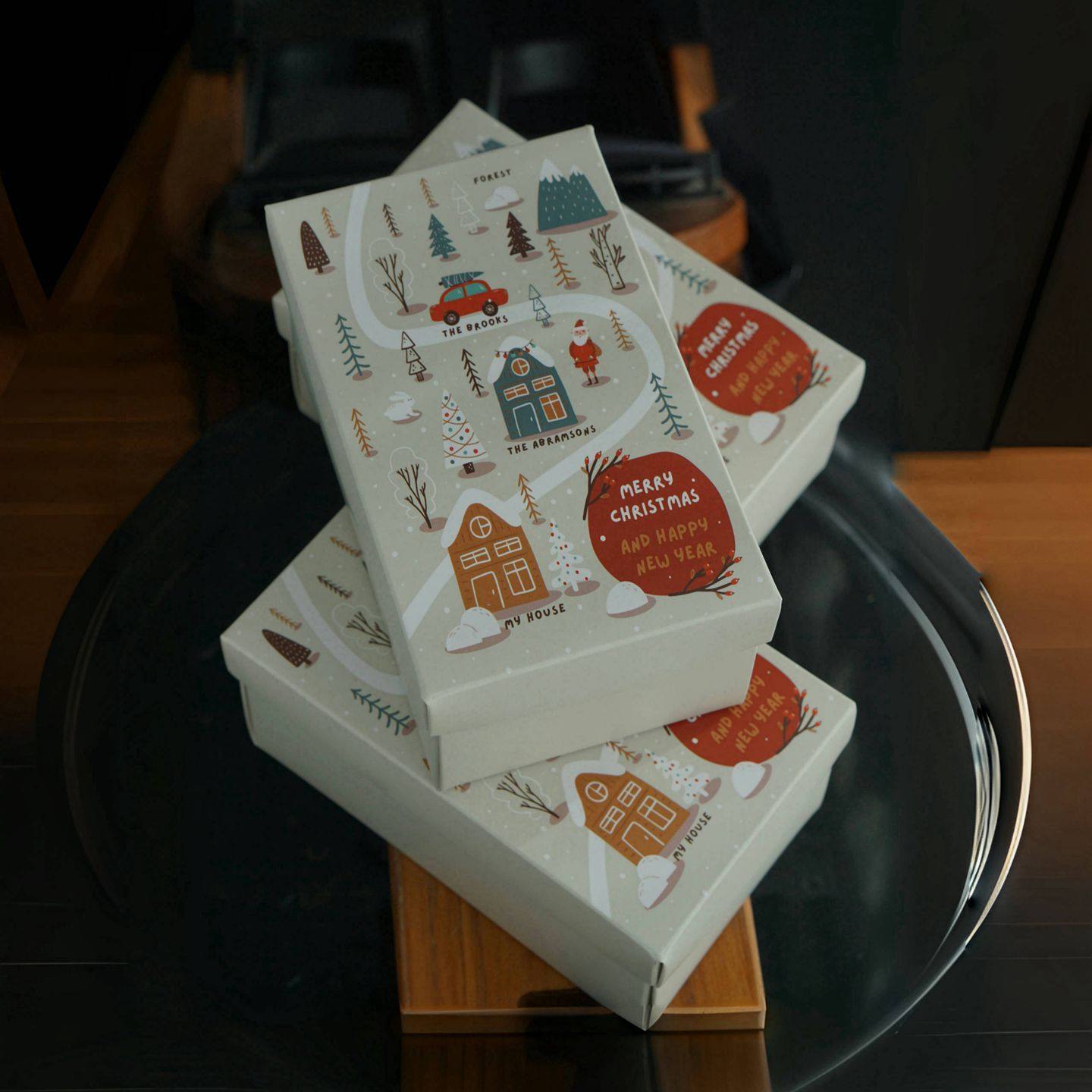 回家的路 米色 圣诞快乐 天地盖加高折叠纸盒/糖盒/常温西点盒