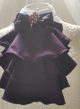 暗黑紫色深紫多层荷叶边三层领结领花口水巾衣服装饰配饰洛丽塔