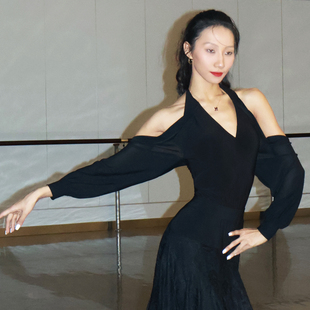 Y219 美背连体舞蹈上衣成人女练功舞服 ZS挂脖美背 拉丁摩登舞长袖