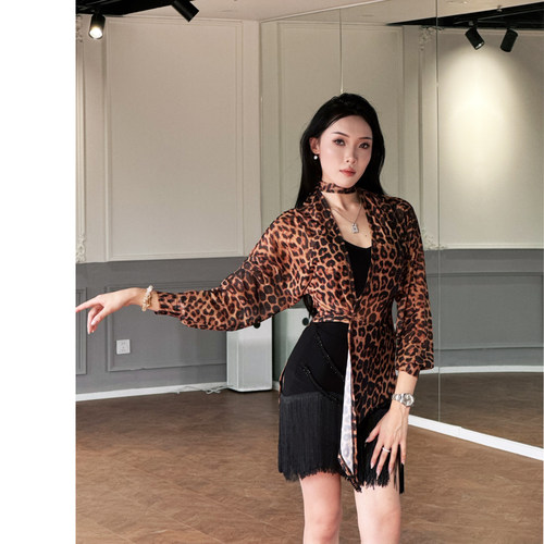 ZS拉丁舞摩登舞成人女长袖深V领外搭舞蹈服 教课表演练习上衣Y393